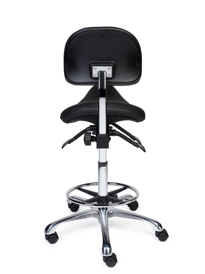 Ergonomische Zadelkruk met Rugleuning Premium Zwart op Wielen