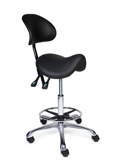 Ergonomische Zadelkruk met Rugleuning Premium Zwart op Wielen