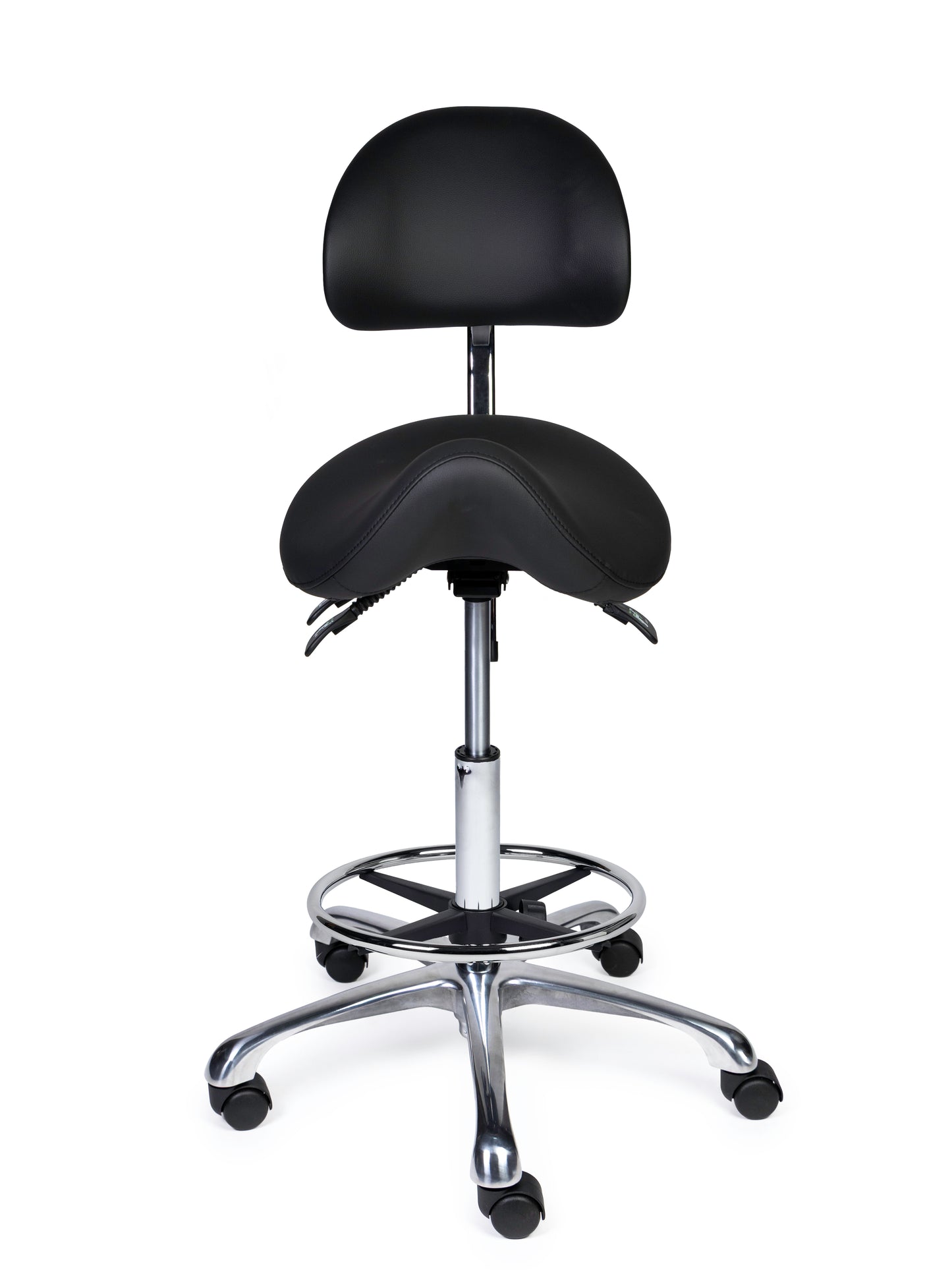 Ergonomische Zadelkruk met Rugleuning Premium Zwart op Wielen
