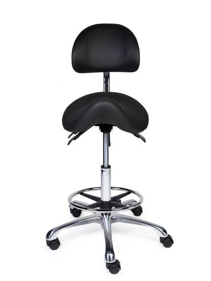 Ergonomische Zadelkruk met Rugleuning Premium Zwart op Wielen
