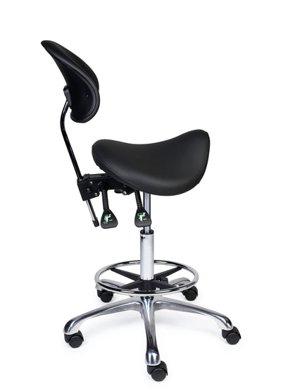 Ergonomische Zadelkruk met Rugleuning Premium Zwart op Wielen
