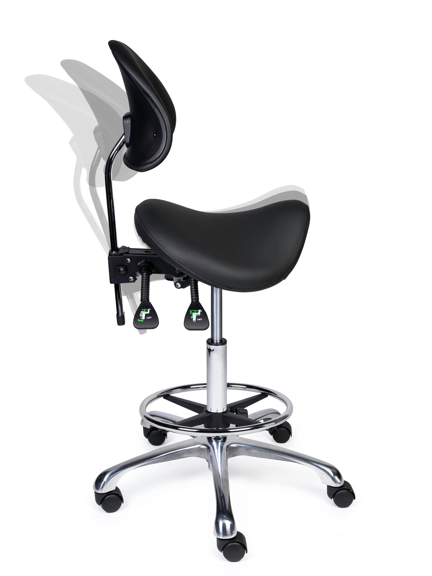Ergonomische Zadelkruk met Rugleuning Premium Zwart op Wielen