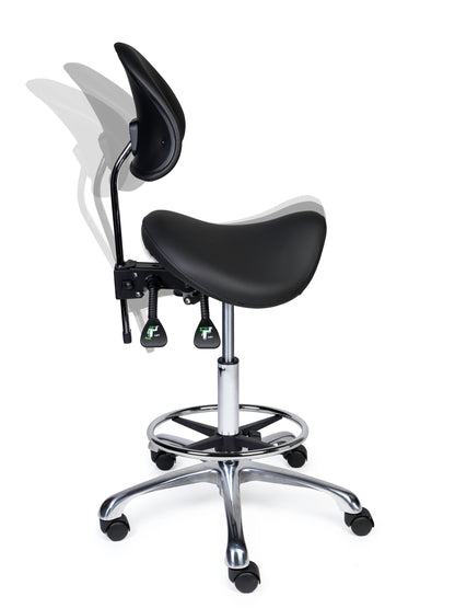 Ergonomische Zadelkruk met Rugleuning Premium Zwart op Wielen
