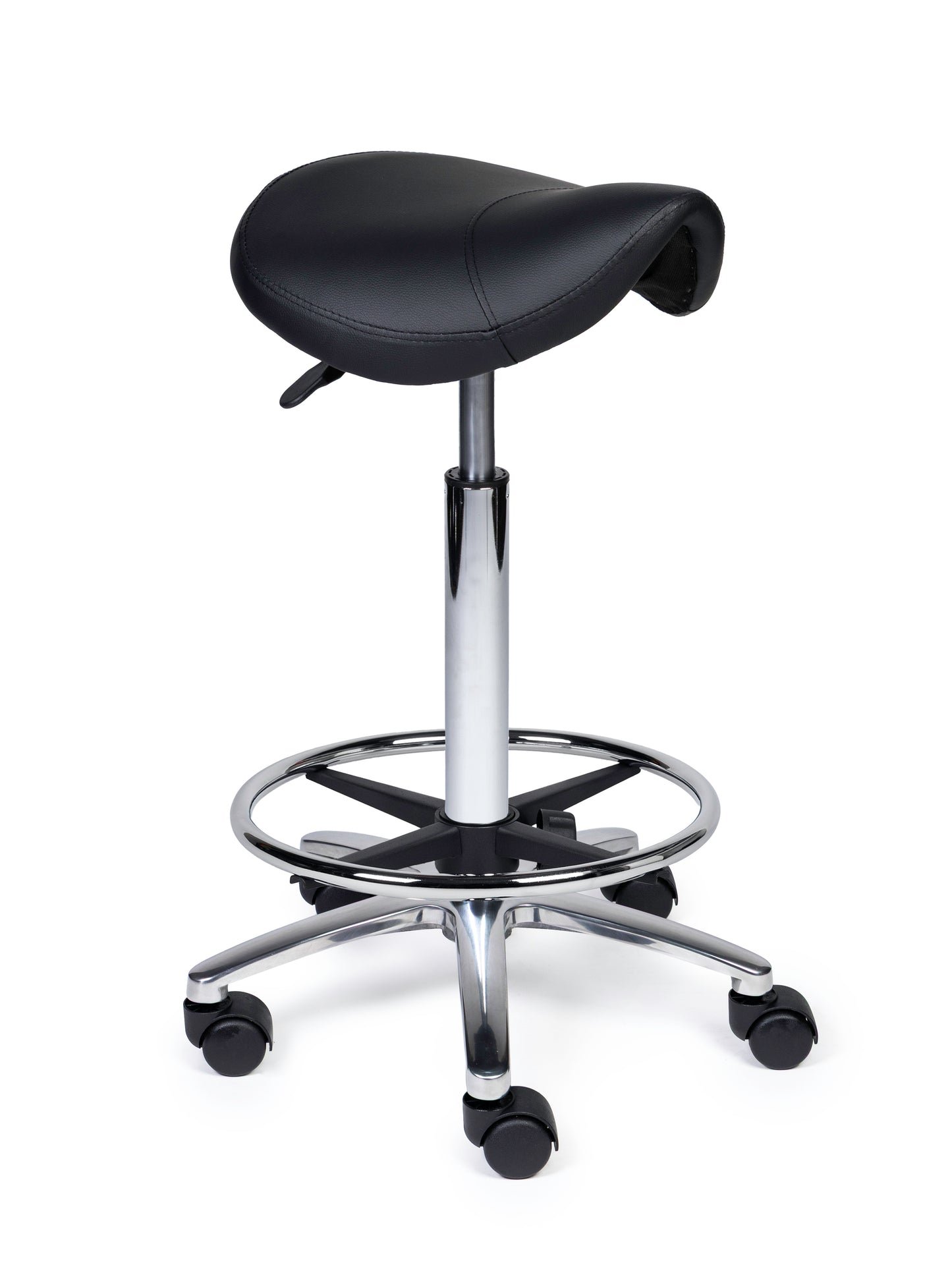 Ergonomische Zadelkruk Compact Zwart op Wielen
