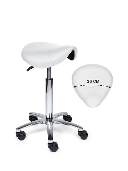 Ergonomische Zadelkruk Compact Wit op Wielen