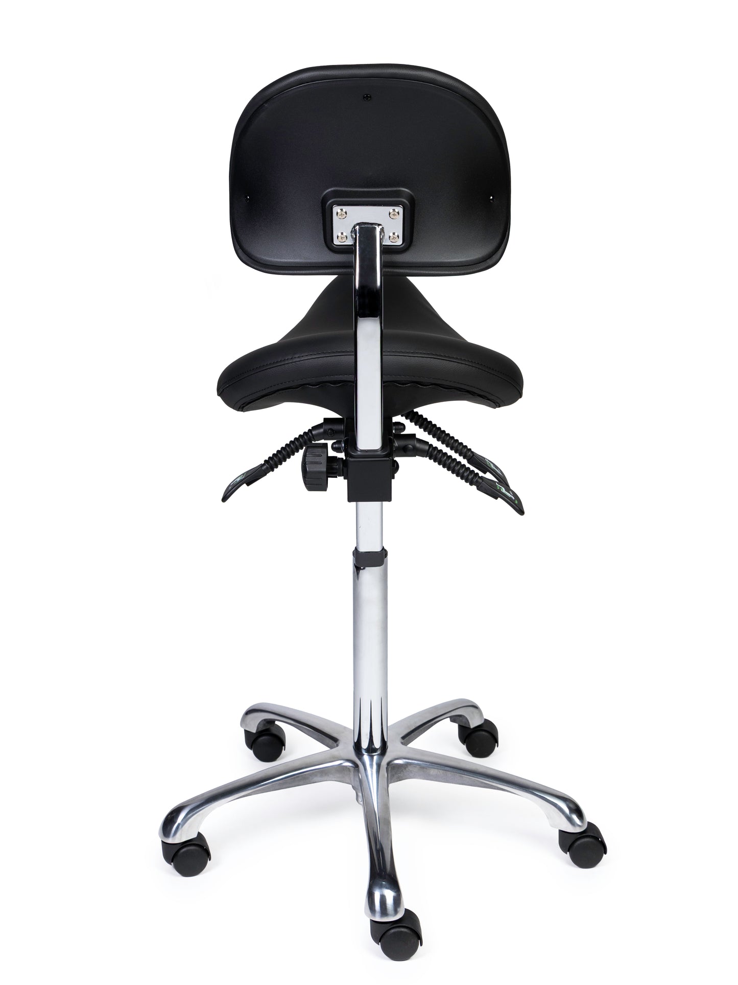 Ergonomische Zadelkruk met Rugleuning Premium Zwart op Wielen