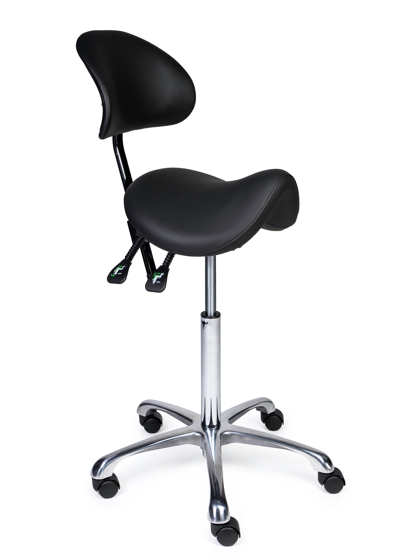 Ergonomische Zadelkruk met Rugleuning Premium Zwart op Wielen