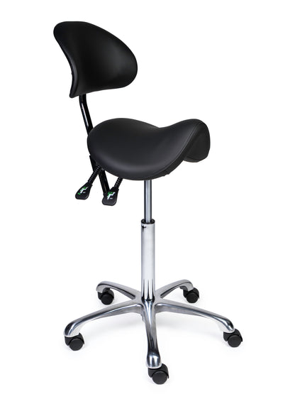 Ergonomische Zadelkruk met Rugleuning Premium Zwart op Wielen