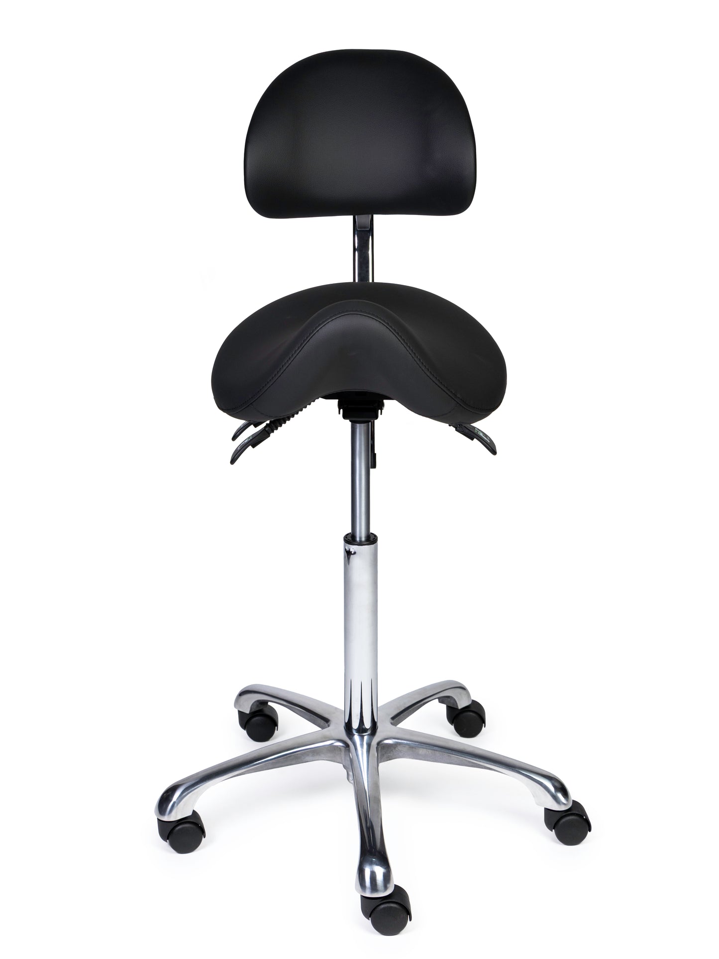 Ergonomische Zadelkruk met Rugleuning Premium Zwart op Wielen