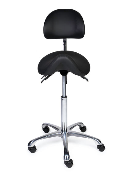 Ergonomische Zadelkruk met Rugleuning Premium Zwart op Wielen
