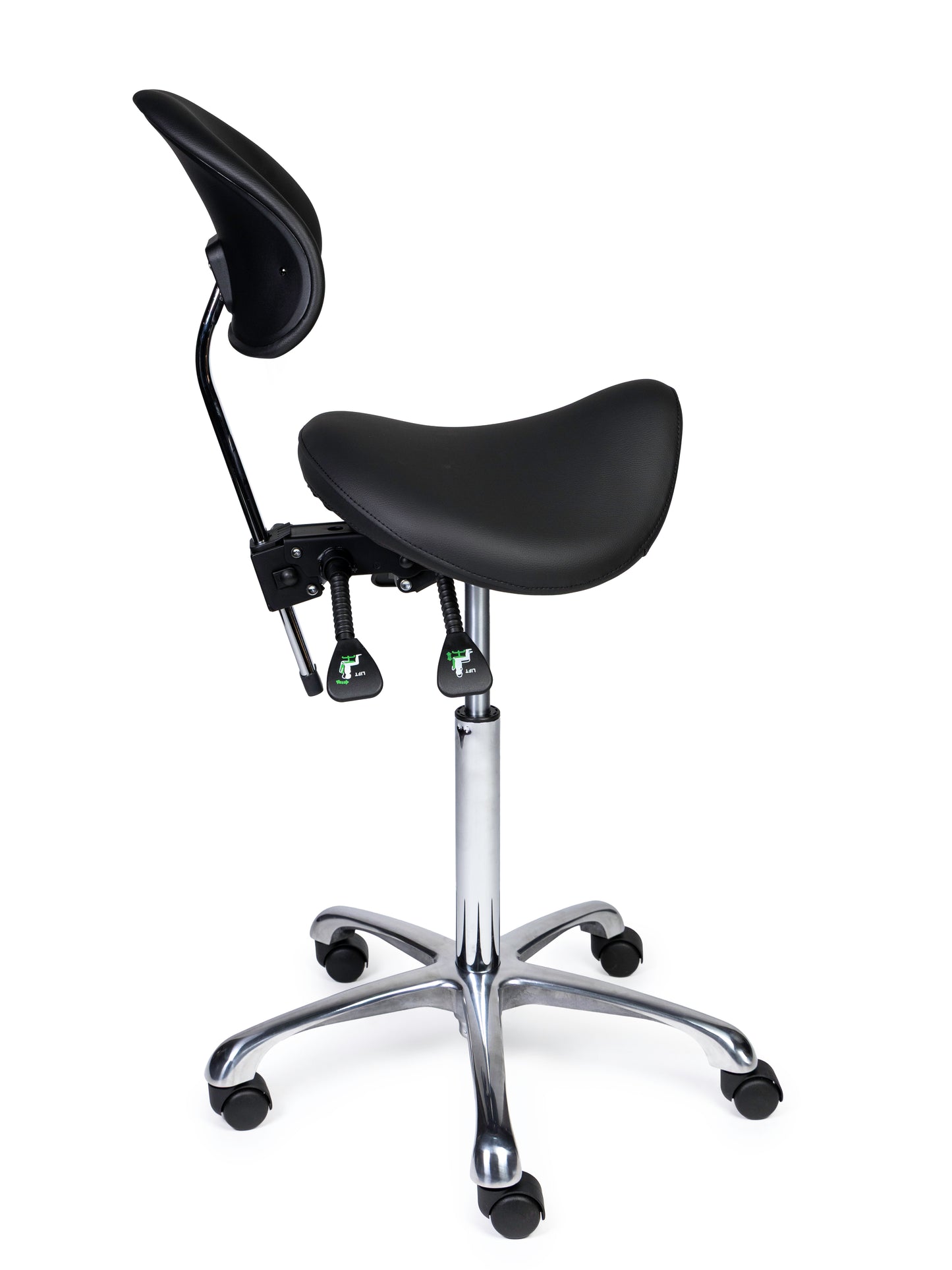 Ergonomische Zadelkruk met Rugleuning Premium Zwart op Wielen