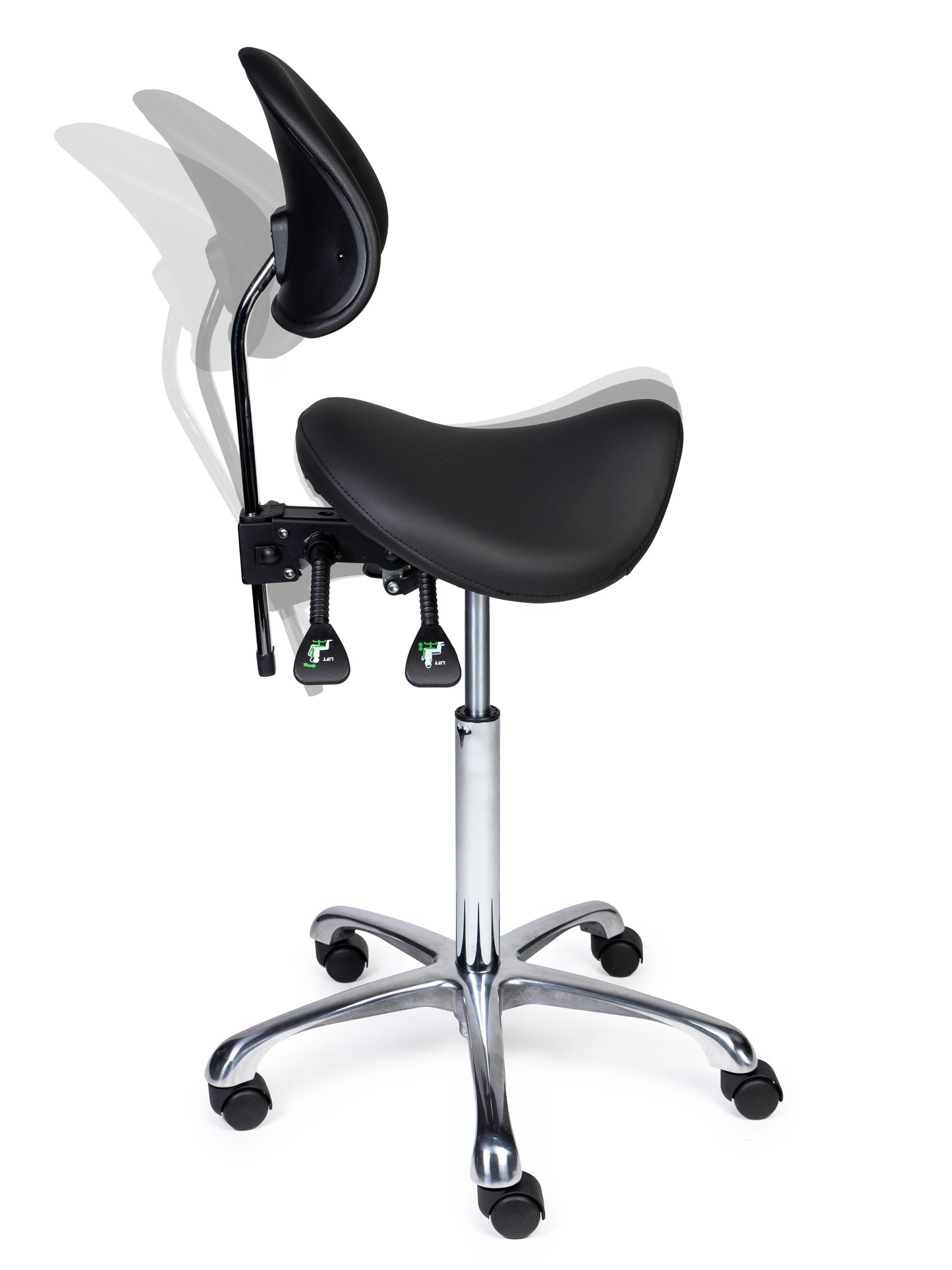 Ergonomische Zadelkruk met Rugleuning Premium Zwart op Wielen