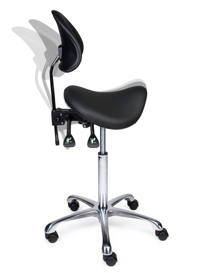 Ergonomische Zadelkruk met Rugleuning Premium Zwart op Wielen
