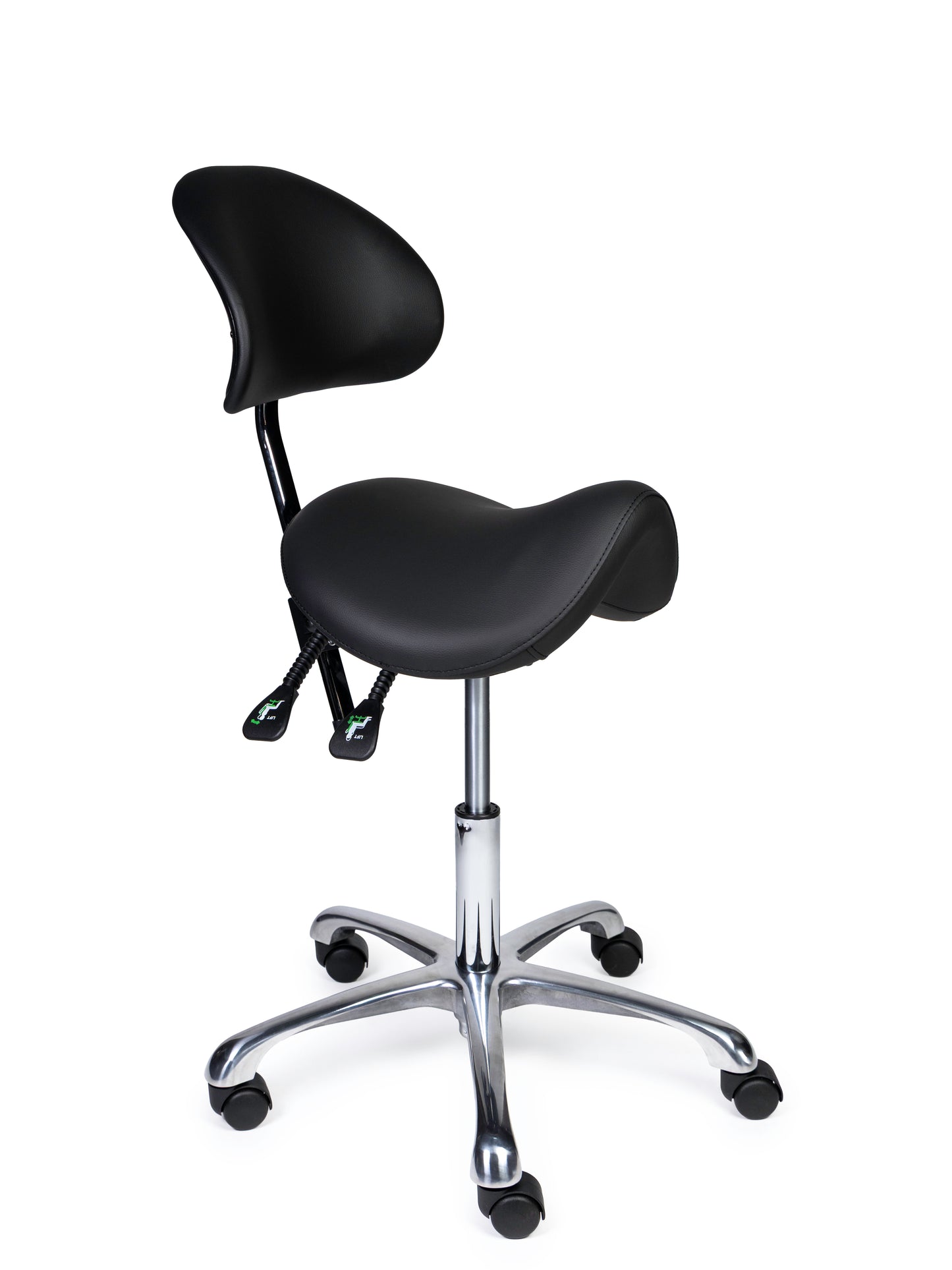 Ergonomische Zadelkruk met Rugleuning Premium Zwart op Wielen