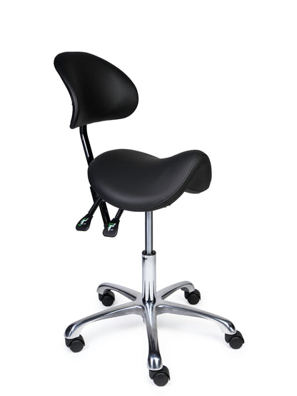 Ergonomische Zadelkruk met Rugleuning Premium Zwart op Wielen