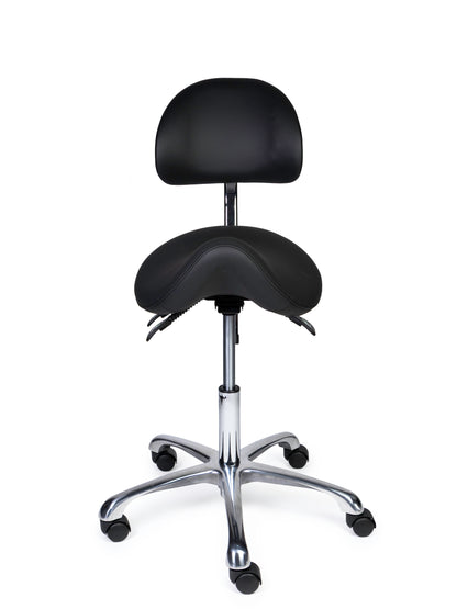 Ergonomische Zadelkruk met Rugleuning Premium Zwart op Wielen