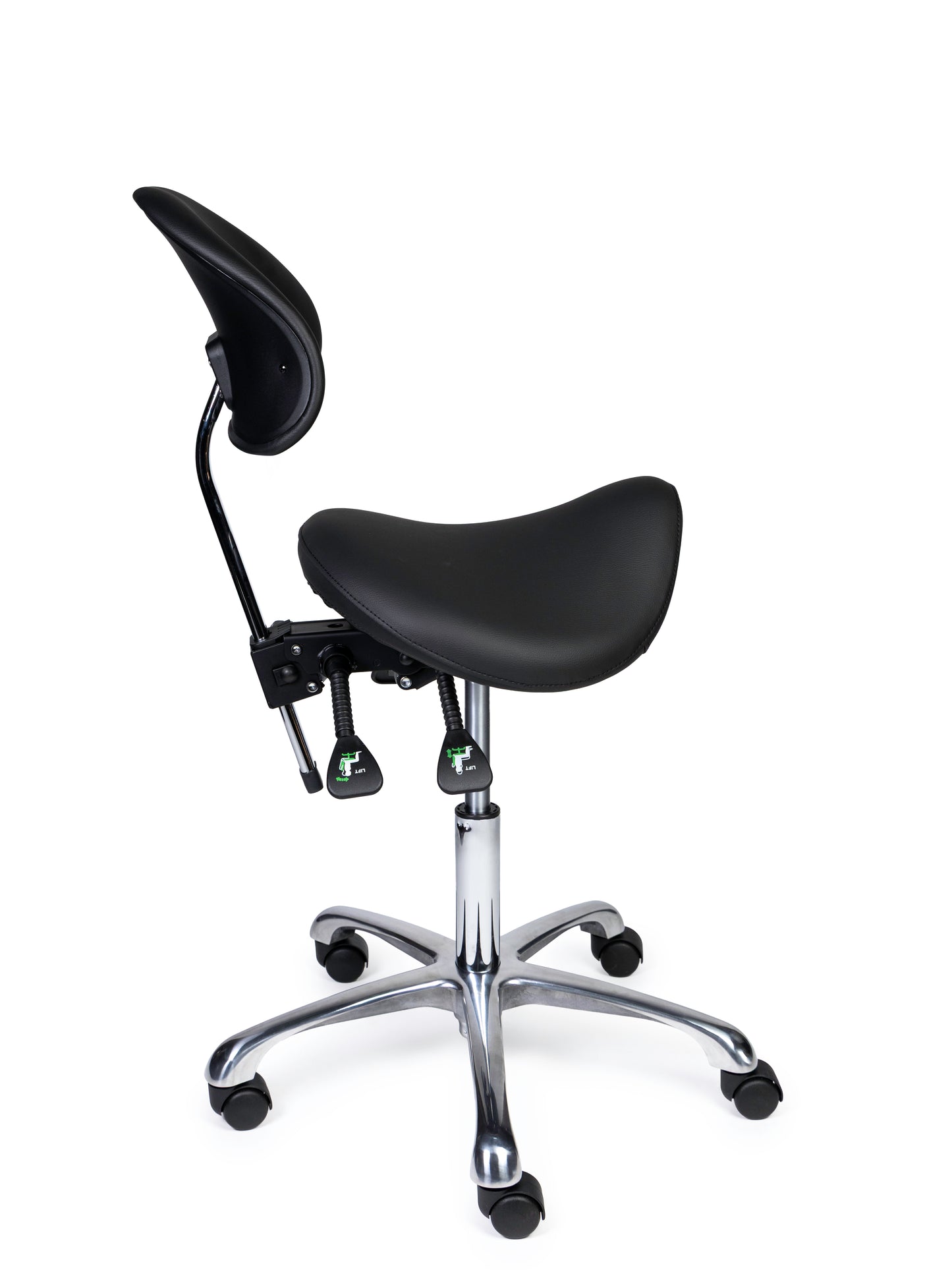 Ergonomische Zadelkruk met Rugleuning Premium Zwart op Wielen