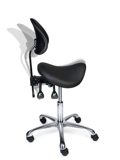 Ergonomische Zadelkruk met Rugleuning Premium Zwart op Wielen