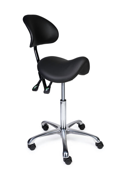 Ergonomische Zadelkruk met Rugleuning Premium Zwart op Wielen