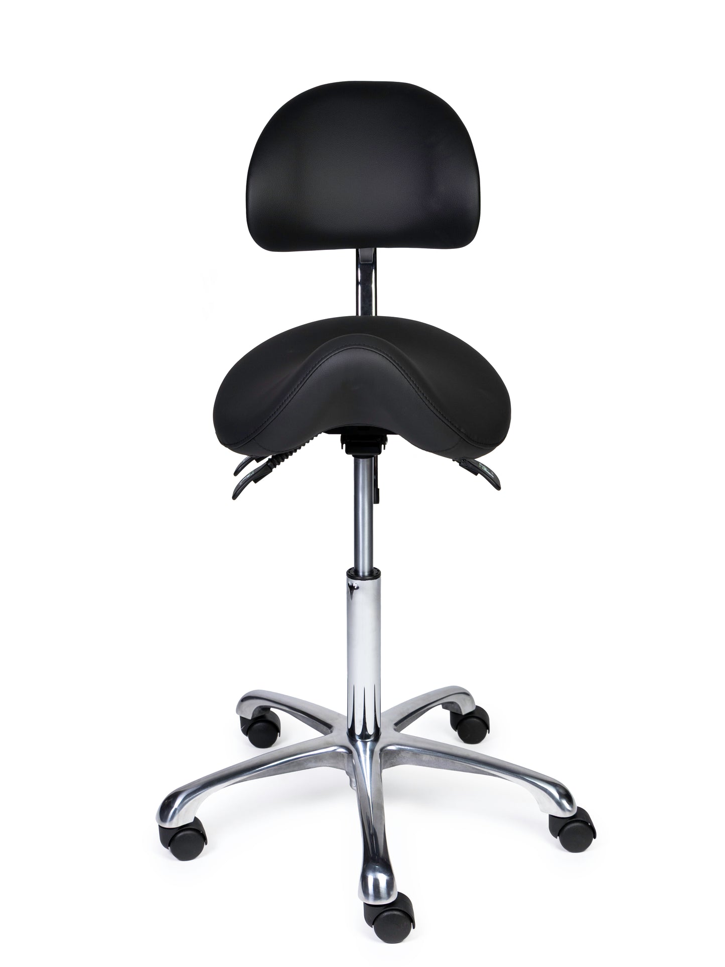 Ergonomische Zadelkruk met Rugleuning Premium Zwart op Wielen