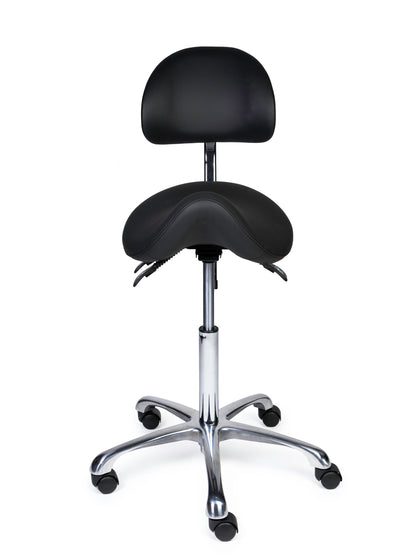 Ergonomische Zadelkruk met Rugleuning Premium Zwart op Wielen