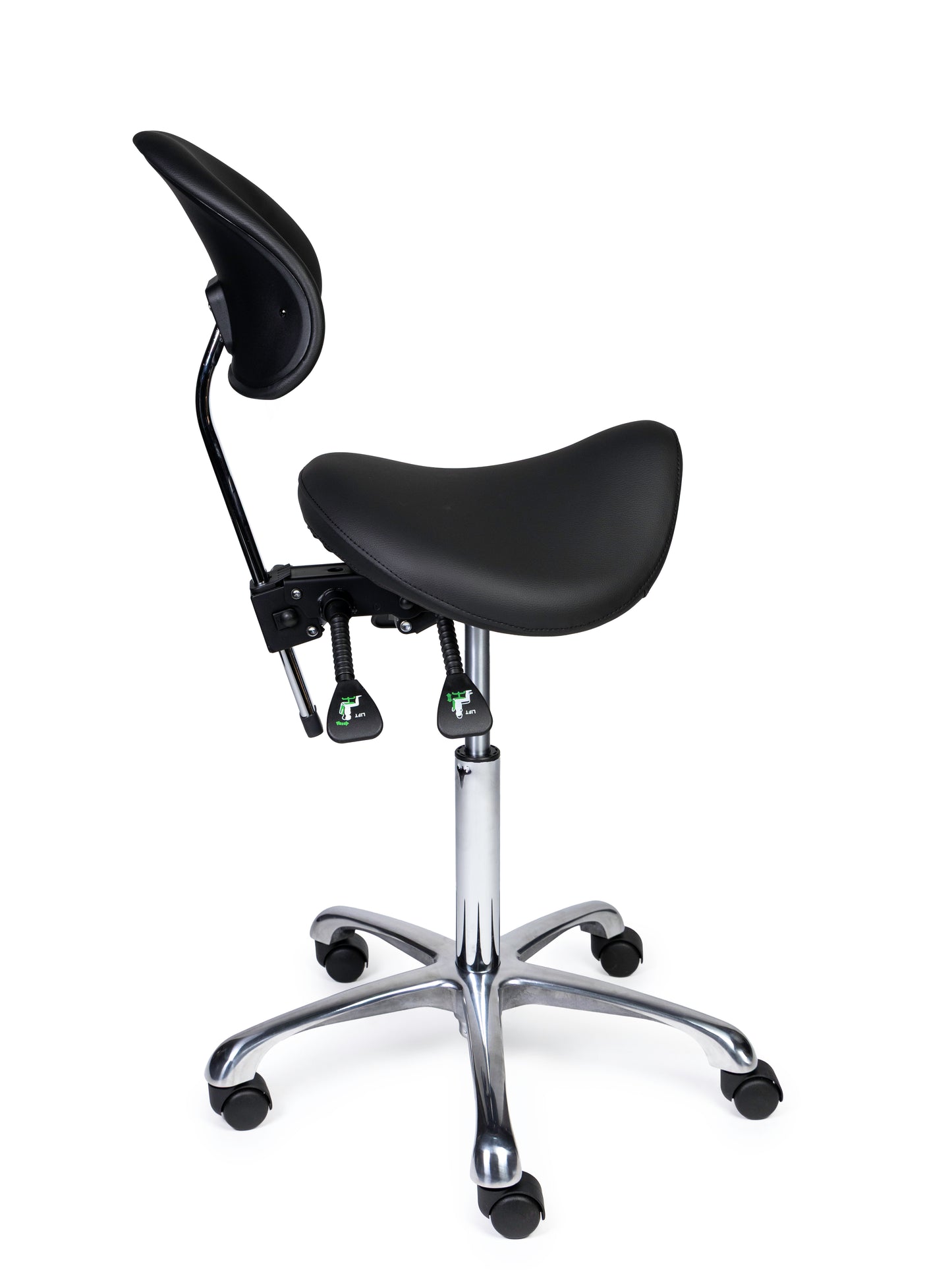 Ergonomische Zadelkruk met Rugleuning Premium Zwart op Wielen