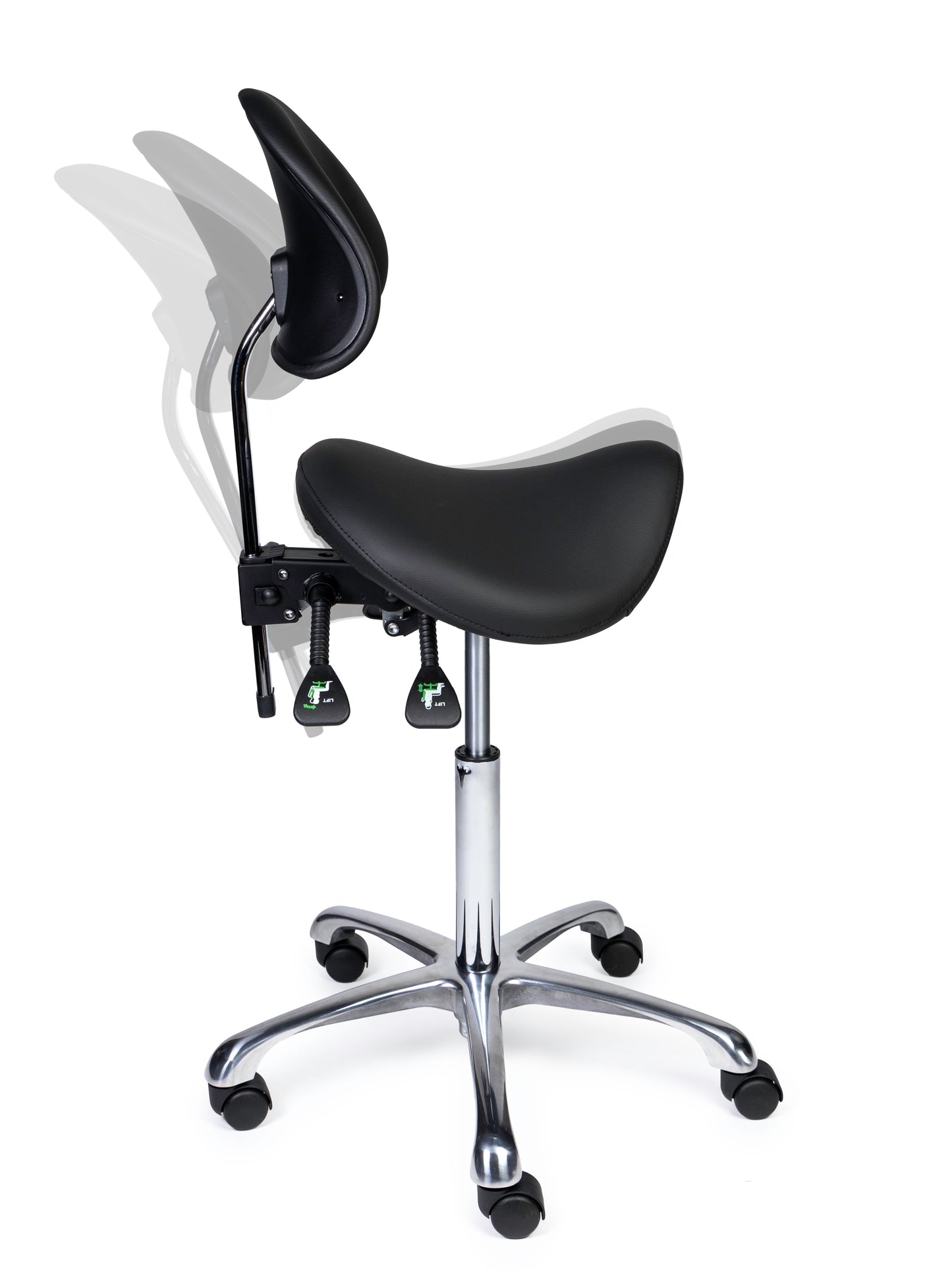 Ergonomische Zadelkruk met Rugleuning Premium Zwart op Wielen