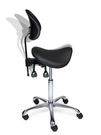 Ergonomische Zadelkruk met Rugleuning Premium Zwart op Wielen