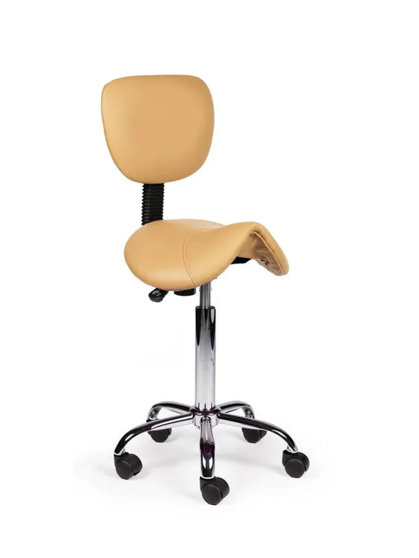 Ergonomische Zadelkruk met Rugleuning Beige op Wielen