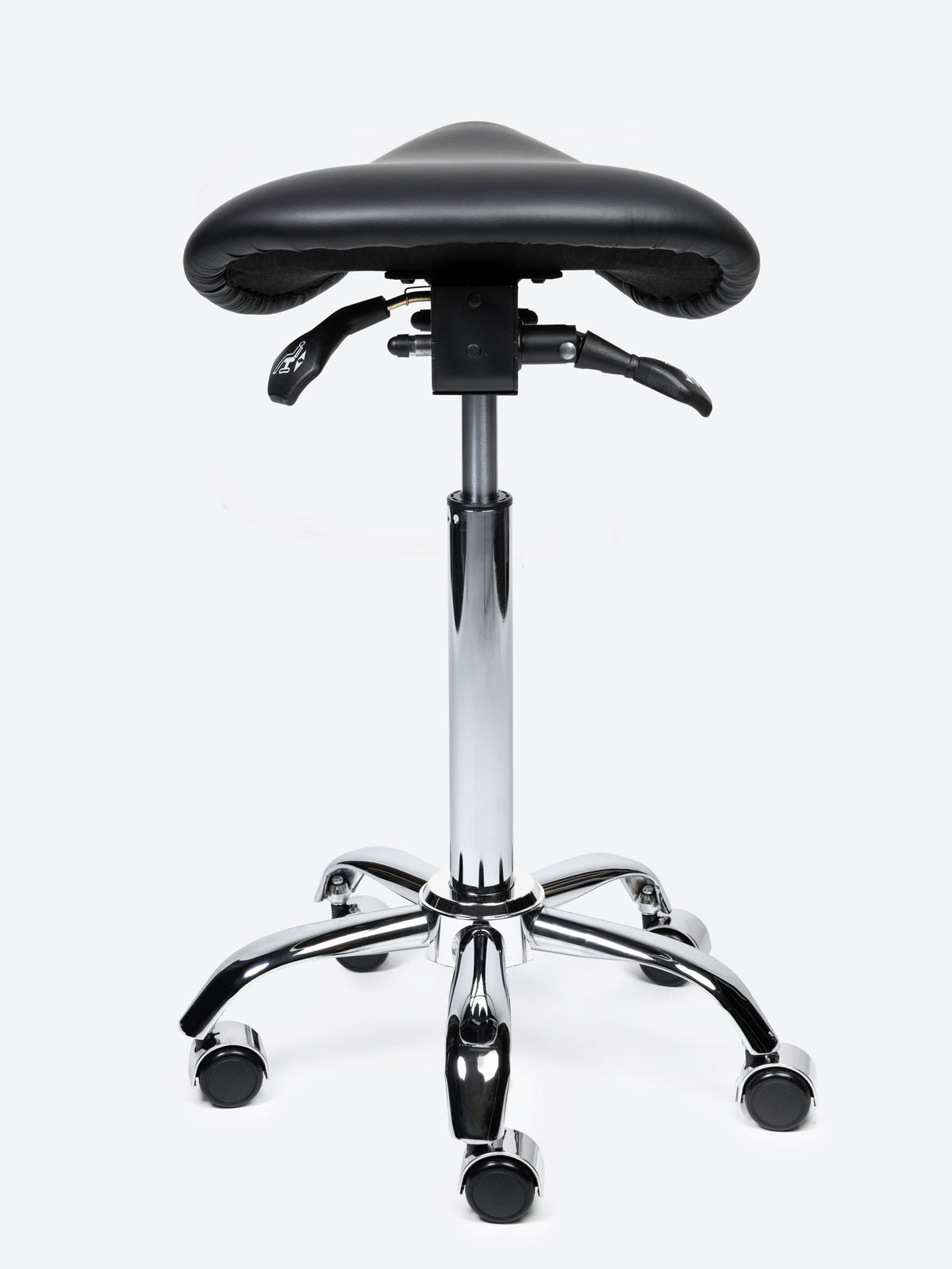 Ergonomische kantelbare Zadelkruk Zwart op wielen