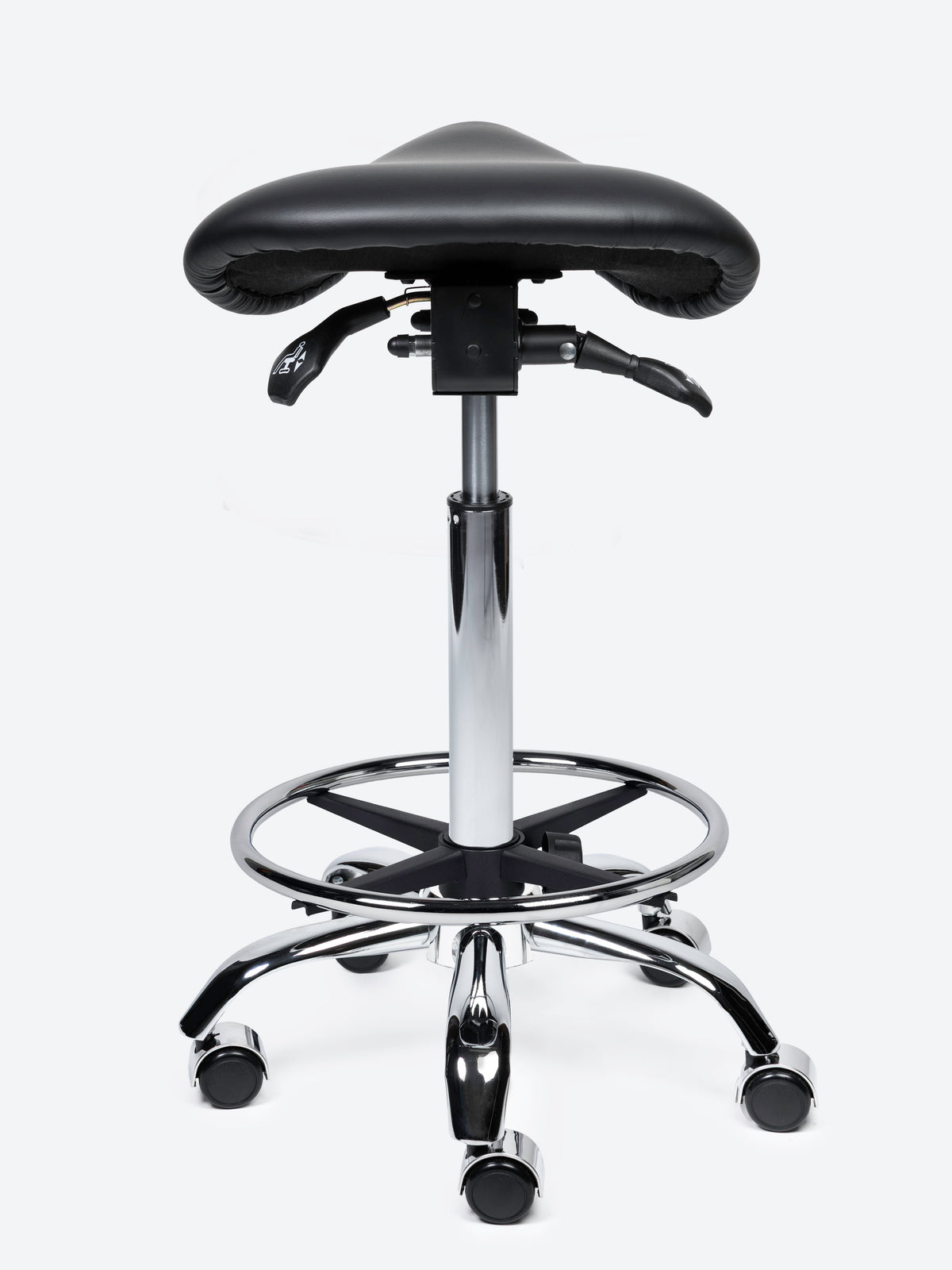 Ergonomische kantelbare Zadelkruk Zwart op wielen