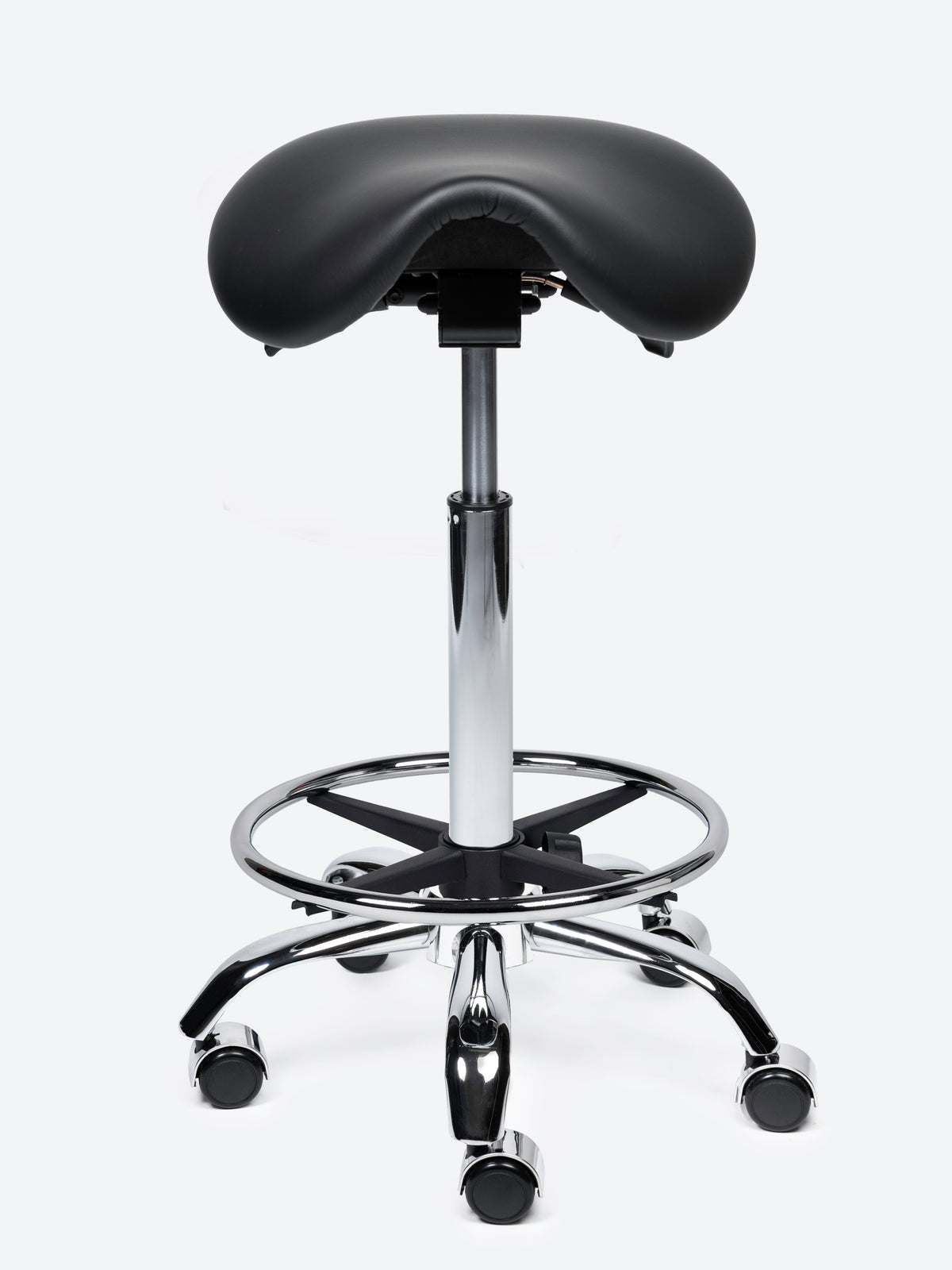 Ergonomische kantelbare Zadelkruk Zwart op wielen