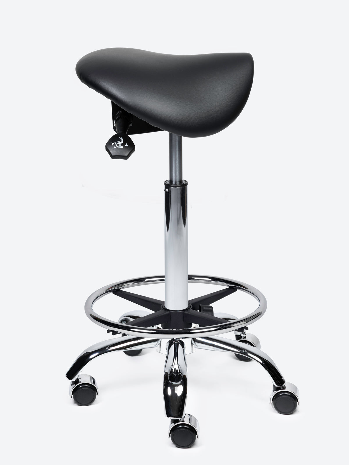 Ergonomische kantelbare Zadelkruk Zwart op wielen