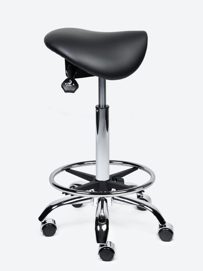 Ergonomische kantelbare Zadelkruk Zwart op wielen