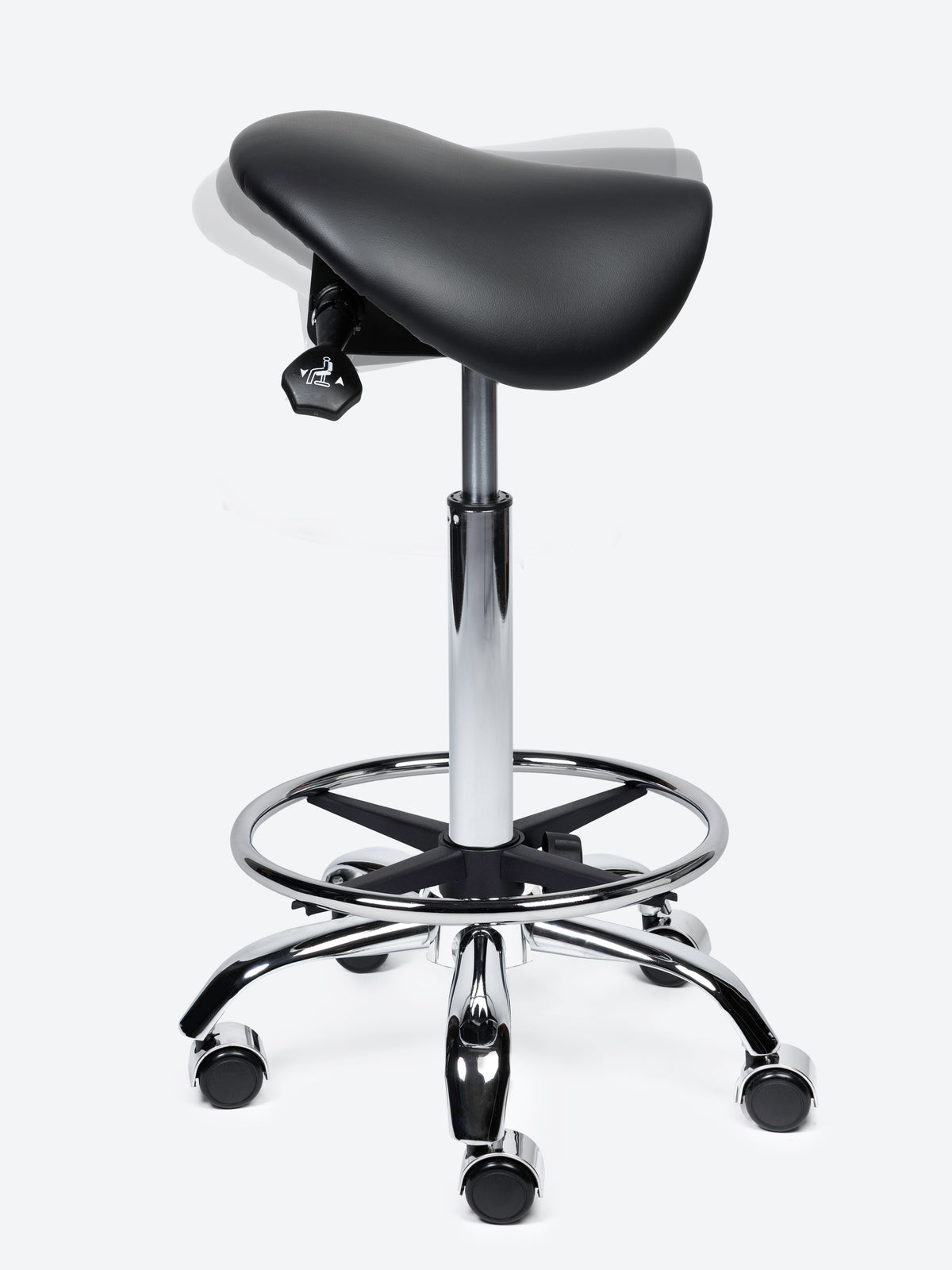 Ergonomische kantelbare Zadelkruk Zwart op wielen