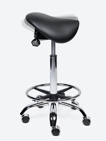 Ergonomische kantelbare Zadelkruk Zwart op wielen