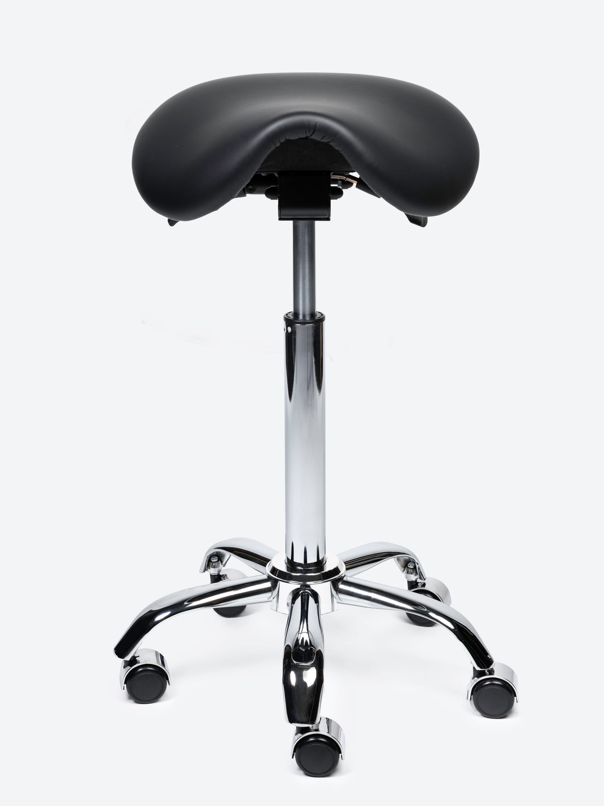 Ergonomische kantelbare Zadelkruk Zwart op wielen
