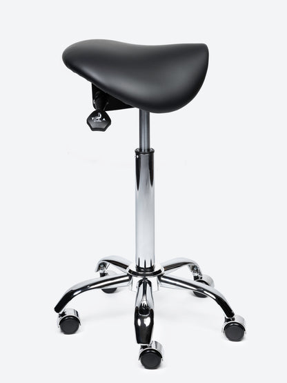 Ergonomische kantelbare Zadelkruk Zwart op wielen