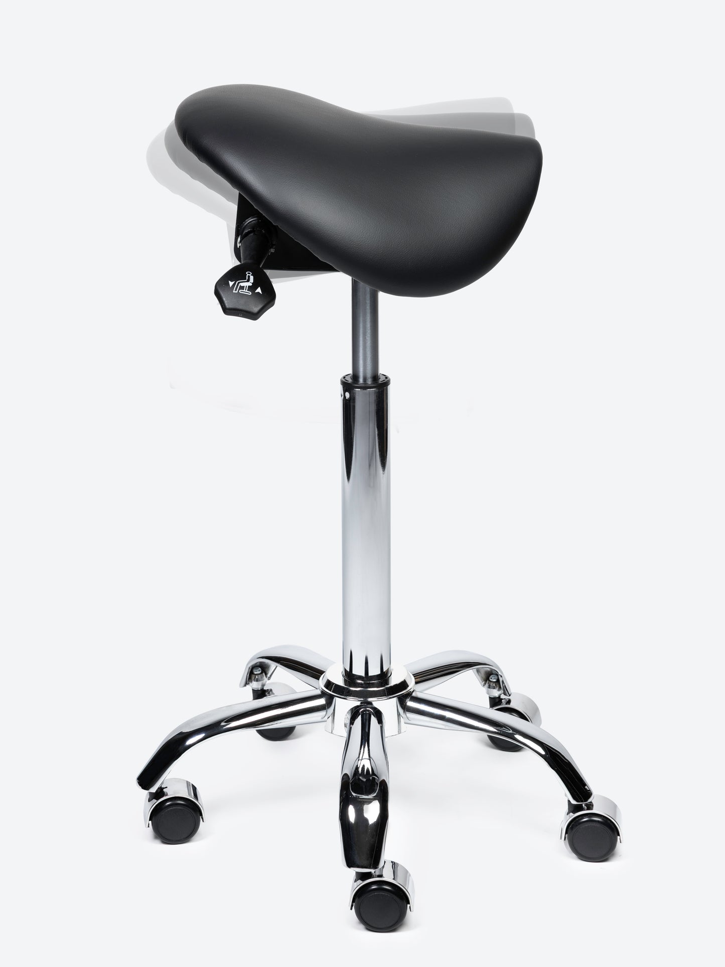 Ergonomische kantelbare Zadelkruk Zwart op wielen