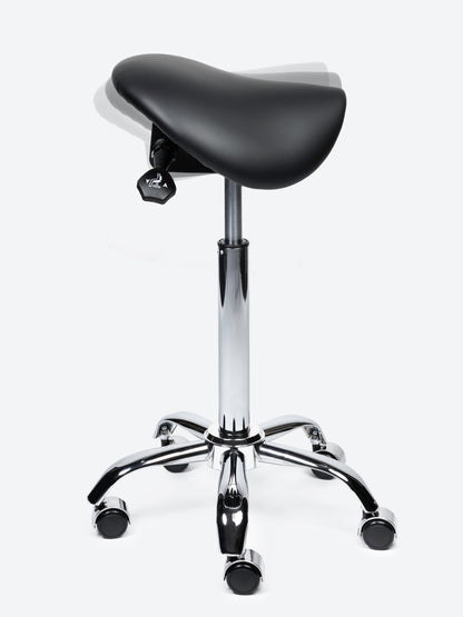 Ergonomische kantelbare Zadelkruk Zwart op wielen