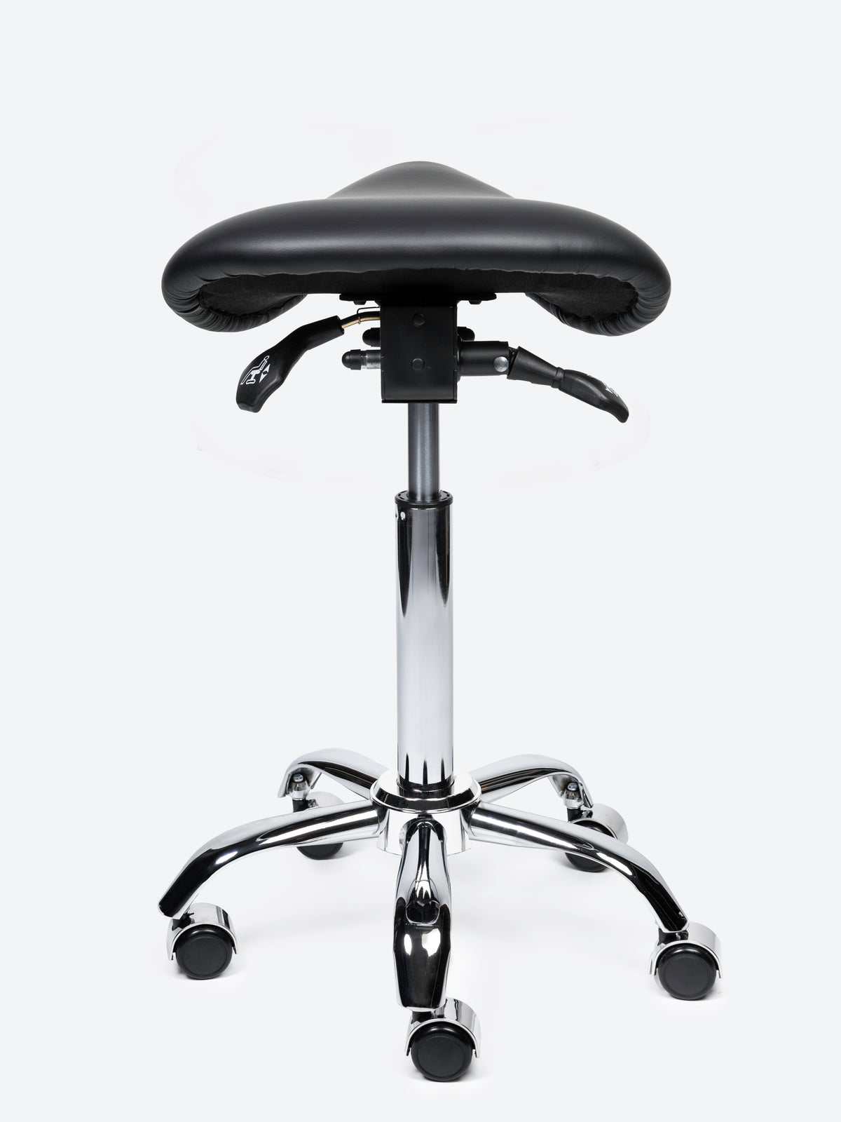 Ergonomische kantelbare Zadelkruk Zwart op wielen