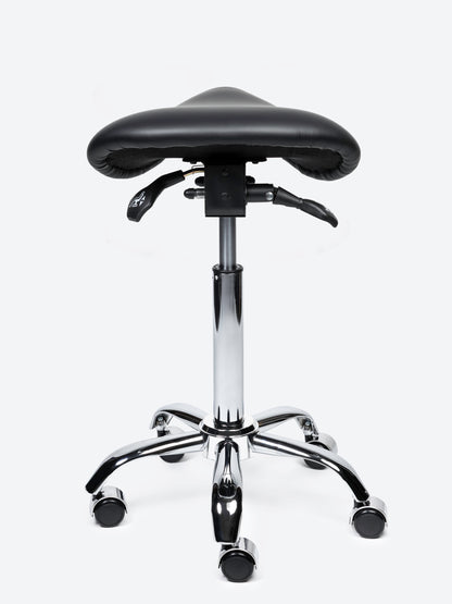 Ergonomische kantelbare Zadelkruk Zwart op wielen