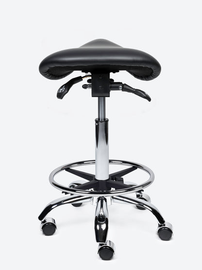 Ergonomische kantelbare Zadelkruk Zwart op wielen