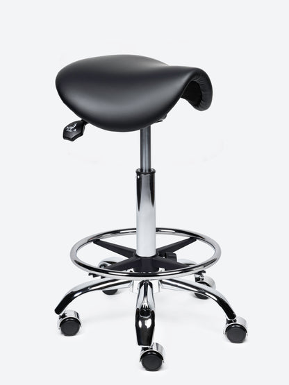 Ergonomische kantelbare Zadelkruk Zwart op wielen