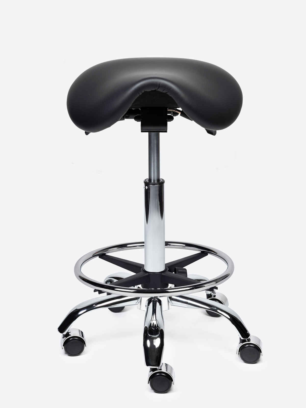 Ergonomische kantelbare Zadelkruk Zwart op wielen