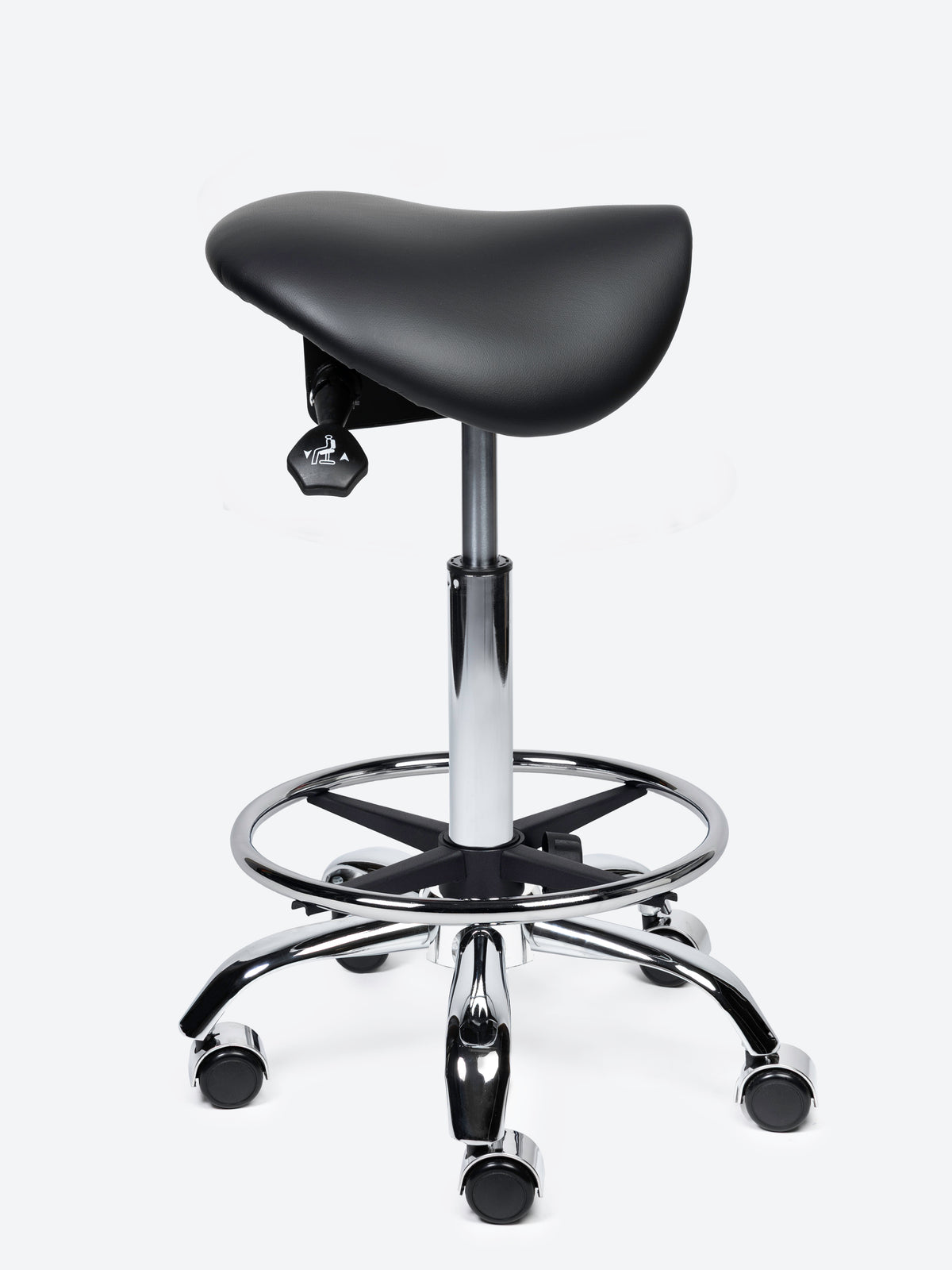 Ergonomische kantelbare Zadelkruk Zwart op wielen