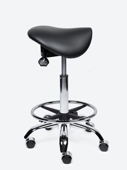 Ergonomische kantelbare Zadelkruk Zwart op wielen