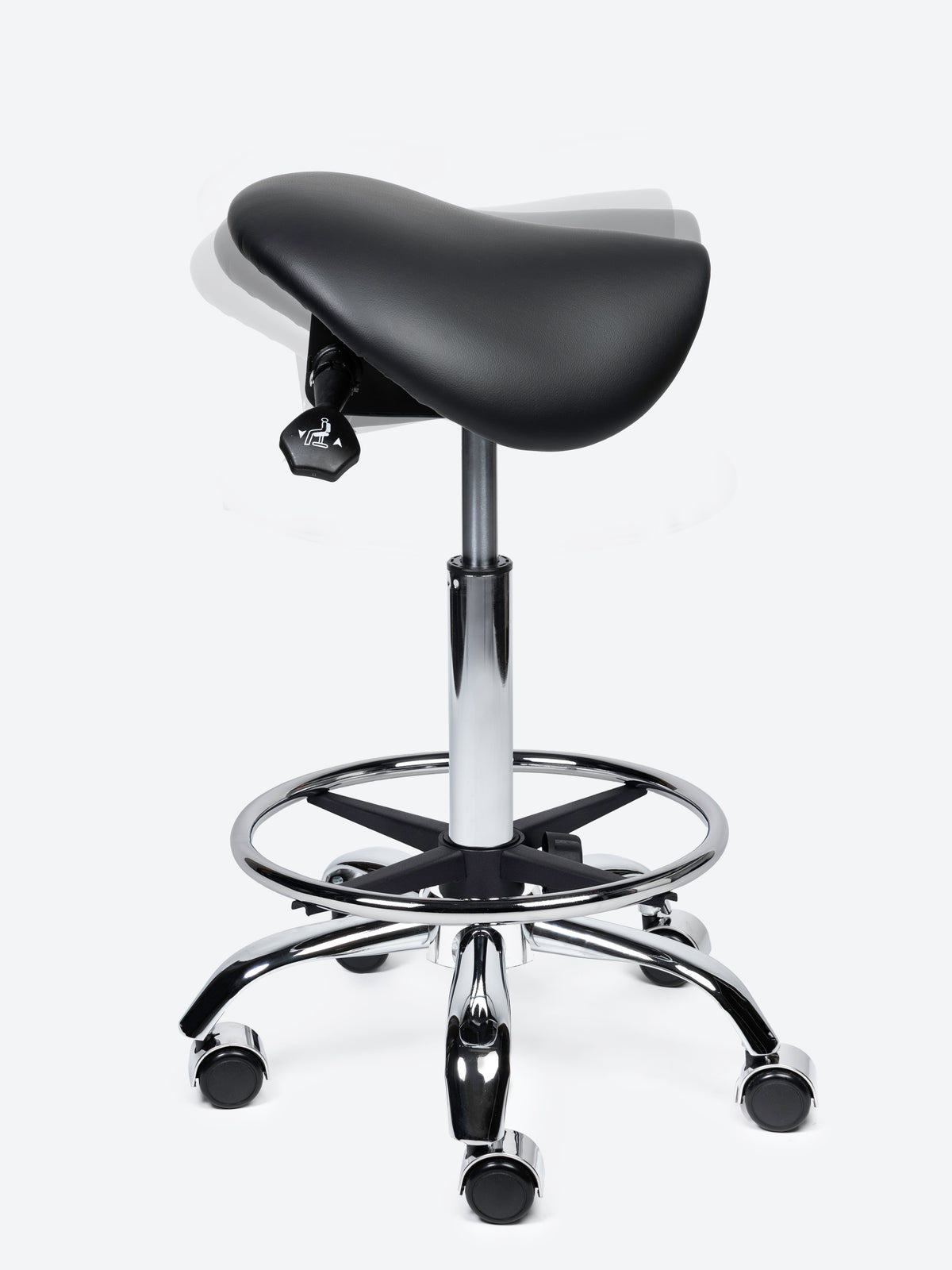 Ergonomische kantelbare Zadelkruk Zwart op wielen