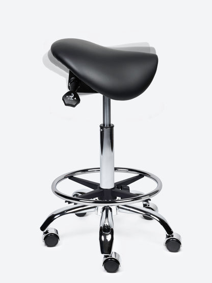 Ergonomische kantelbare Zadelkruk Zwart op wielen