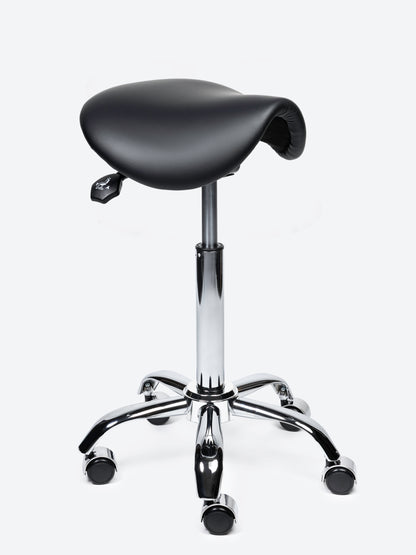 Ergonomische kantelbare Zadelkruk Zwart op wielen